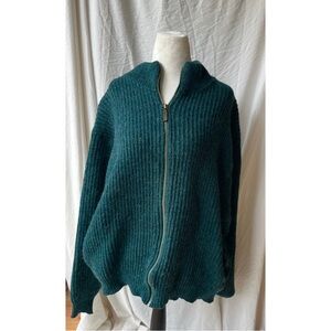 vintage 80s / 90s L.L.Bean forest green wool / alpaca sweater / zip-up cardigan